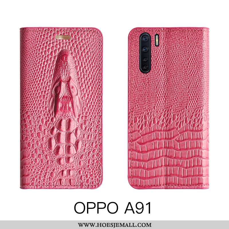 Hoes Oppo A91 Luxe Echt Leer Mobiele Telefoon High End Leren Hoesje Folio Geel