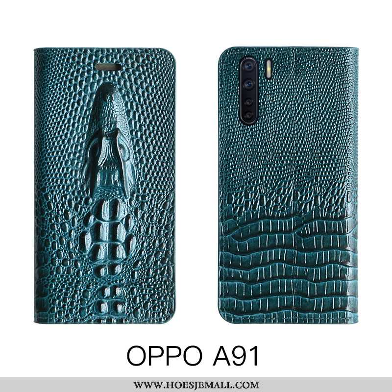 Hoes Oppo A91 Luxe Echt Leer Mobiele Telefoon High End Leren Hoesje Folio Geel