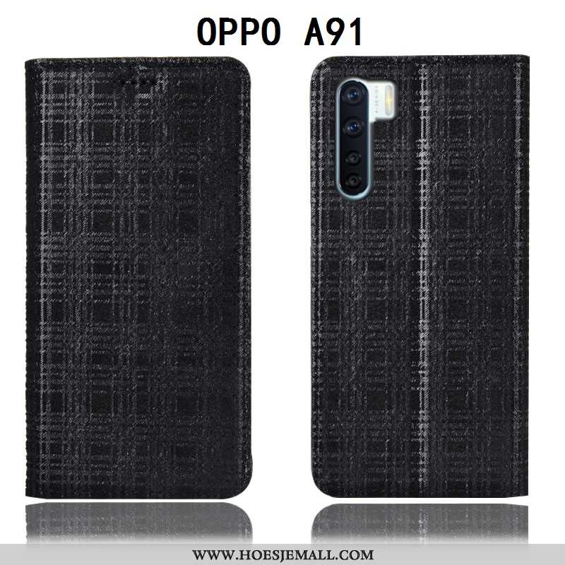 Hoes Oppo A91 Patroon Bescherming Leren Hoesje Mobiele Telefoon All Inclusive Fluweel Wijnrood Borde