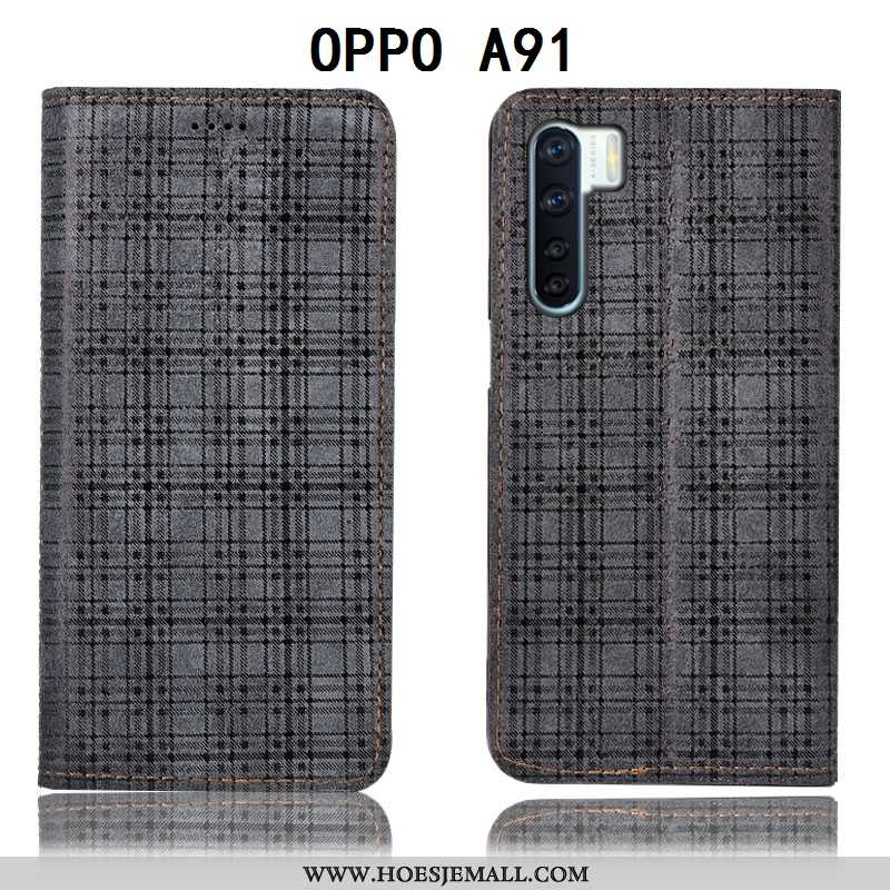 Hoes Oppo A91 Patroon Bescherming Leren Hoesje Mobiele Telefoon All Inclusive Fluweel Wijnrood Borde