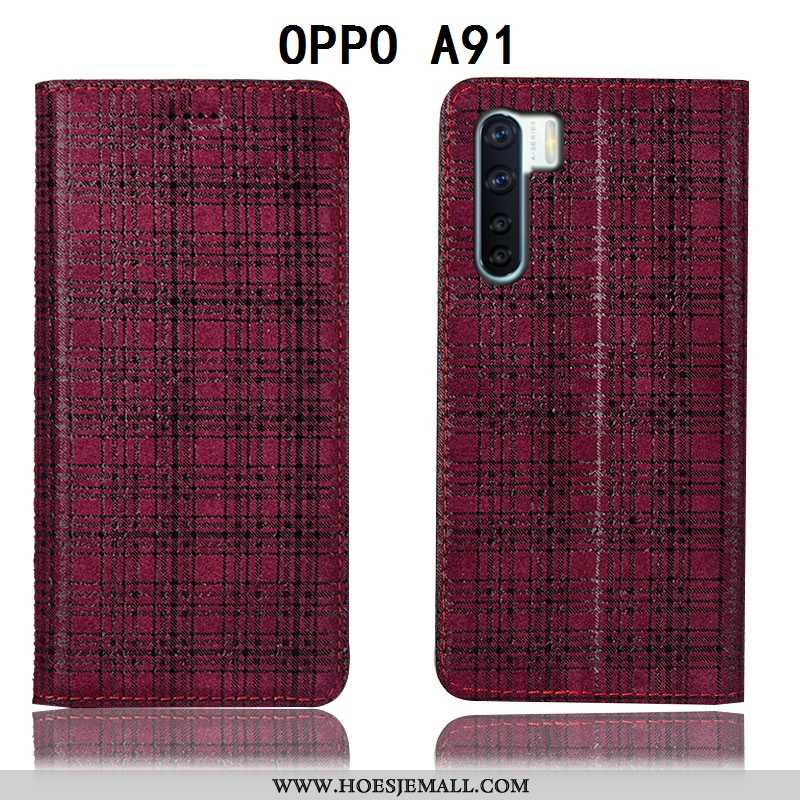 Hoes Oppo A91 Patroon Bescherming Leren Hoesje Mobiele Telefoon All Inclusive Fluweel Wijnrood Borde