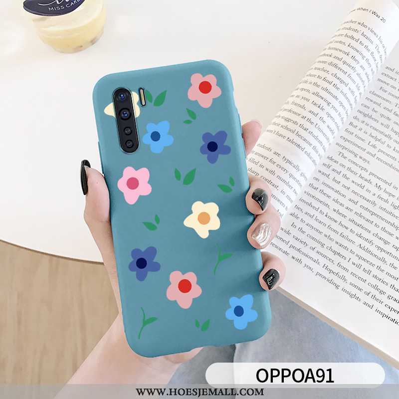 Hoesje Oppo A91 Bescherming Persoonlijk Bloemblaadjes Siliconen Blauw Eenvoudige All Inclusive Blauw