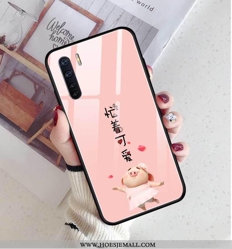 Hoesje Oppo A91 Zacht Siliconen Anti-fall Hanger Super Glas Mobiele Telefoon Roze