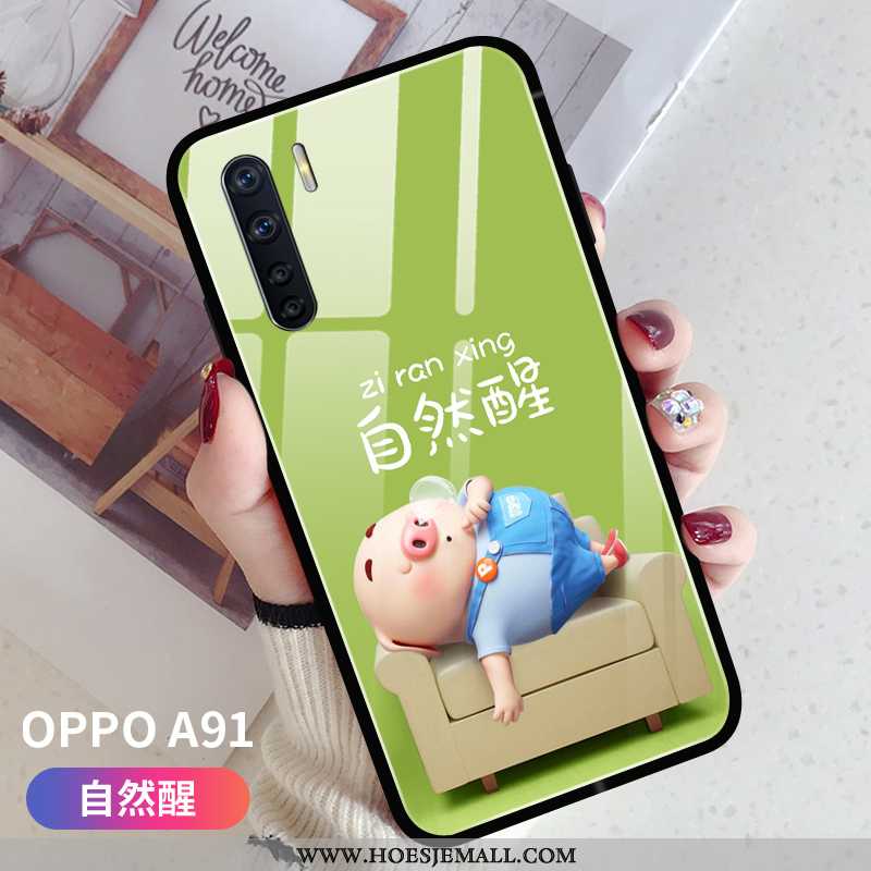 Hoesje Oppo A91 Zacht Siliconen Anti-fall Hanger Super Glas Mobiele Telefoon Roze