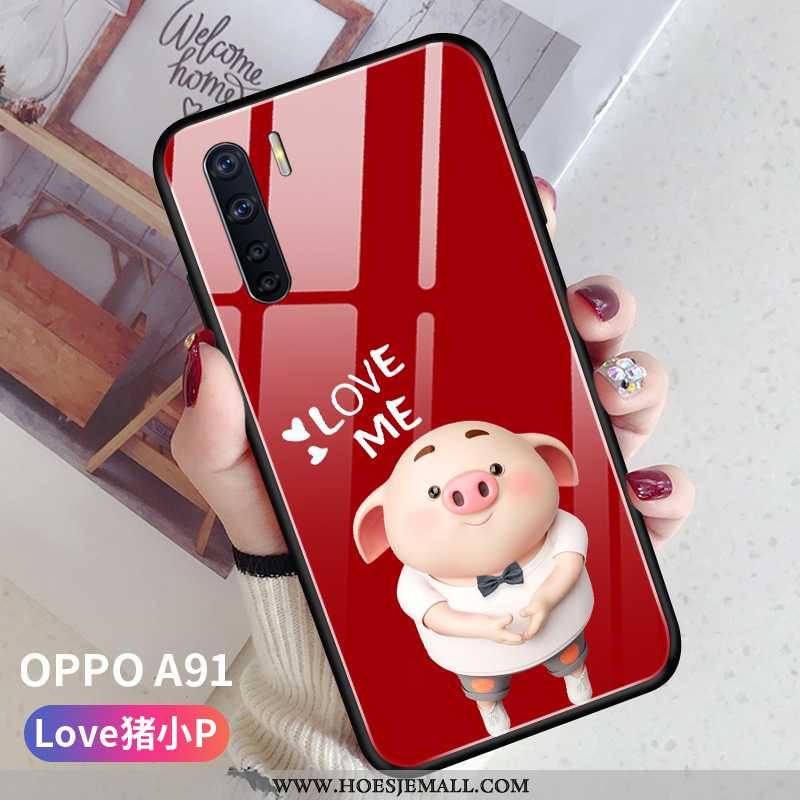 Hoesje Oppo A91 Zacht Siliconen Anti-fall Hanger Super Glas Mobiele Telefoon Roze