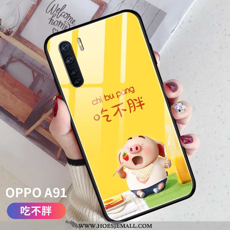 Hoesje Oppo A91 Zacht Siliconen Anti-fall Hanger Super Glas Mobiele Telefoon Roze