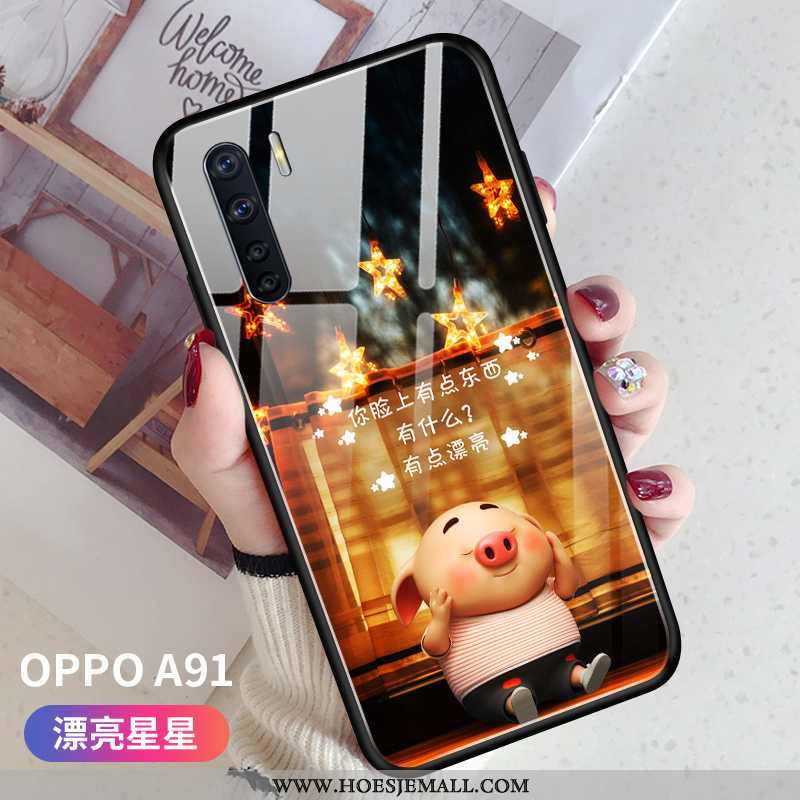 Hoesje Oppo A91 Zacht Siliconen Anti-fall Hanger Super Glas Mobiele Telefoon Roze