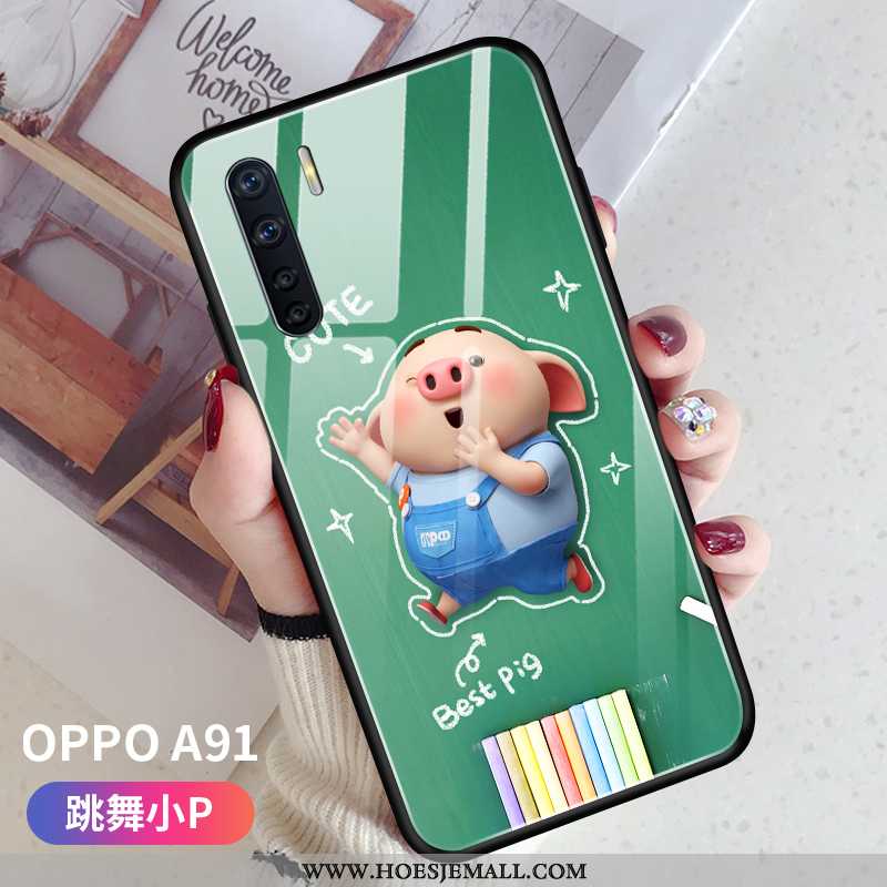 Hoesje Oppo A91 Zacht Siliconen Anti-fall Hanger Super Glas Mobiele Telefoon Roze