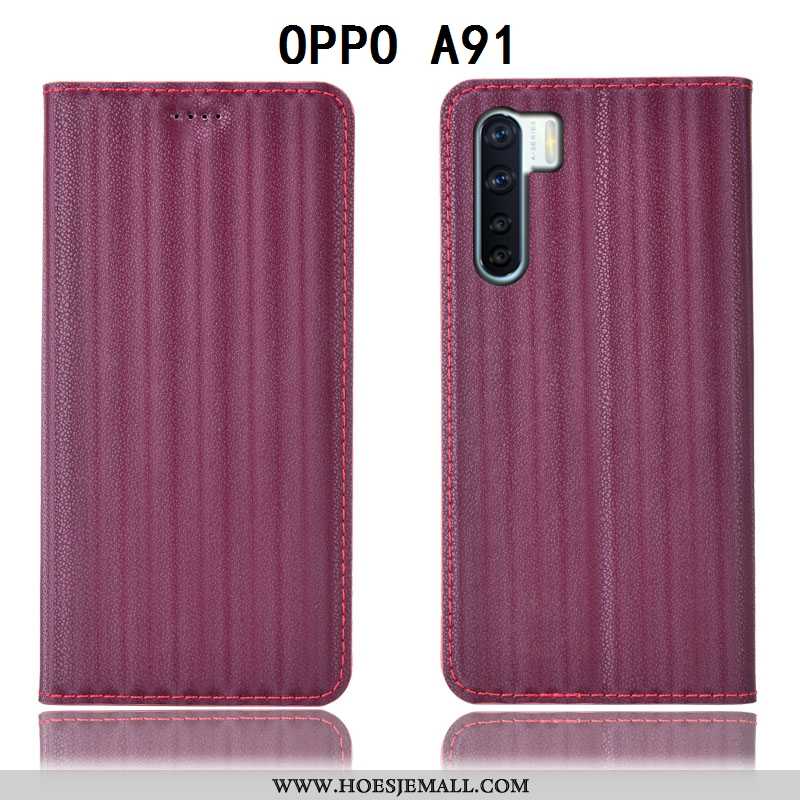 Hoes Oppo A91 Patroon Bescherming Hoesje Mobiele Telefoon Leren Purper All Inclusive