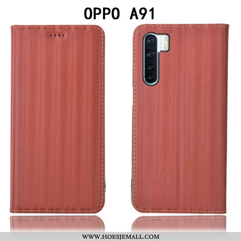 Hoes Oppo A91 Patroon Bescherming Hoesje Mobiele Telefoon Leren Purper All Inclusive