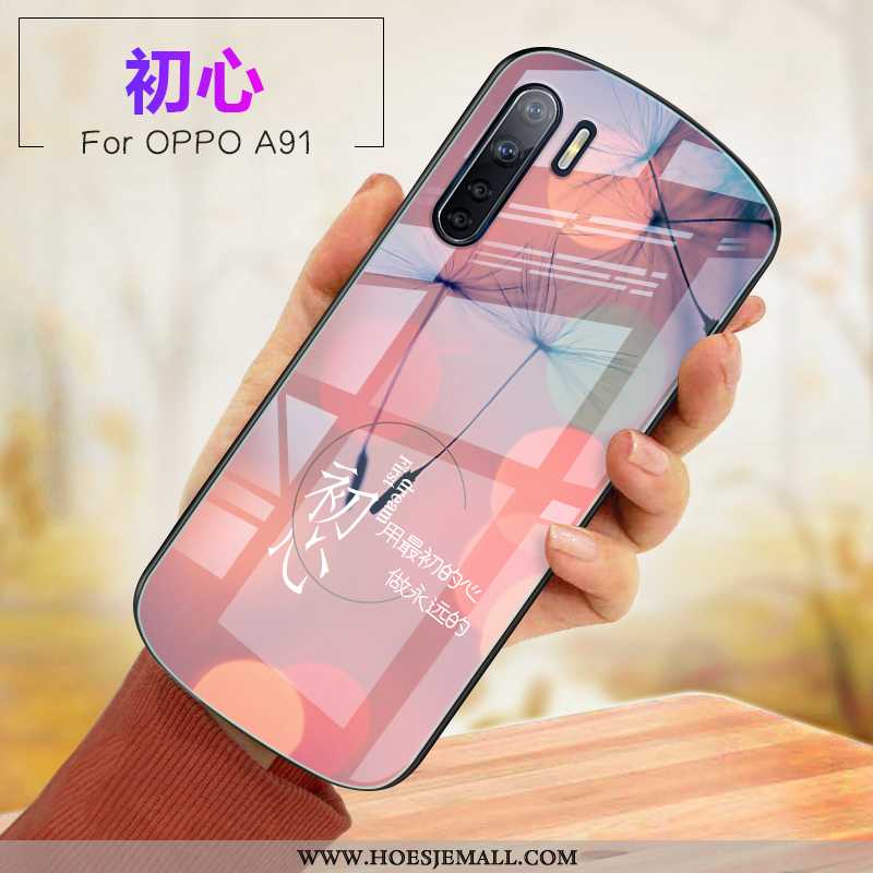 Hoes Oppo A91 Glas Zacht Roze Anti-fall Mobiele Telefoon Hoesje