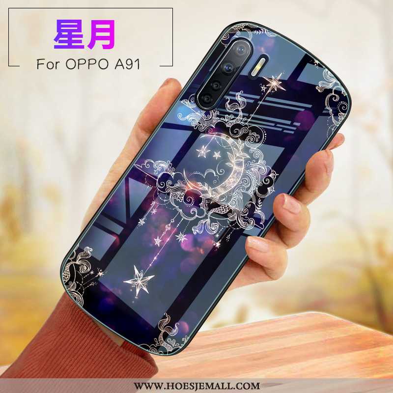 Hoes Oppo A91 Glas Zacht Roze Anti-fall Mobiele Telefoon Hoesje