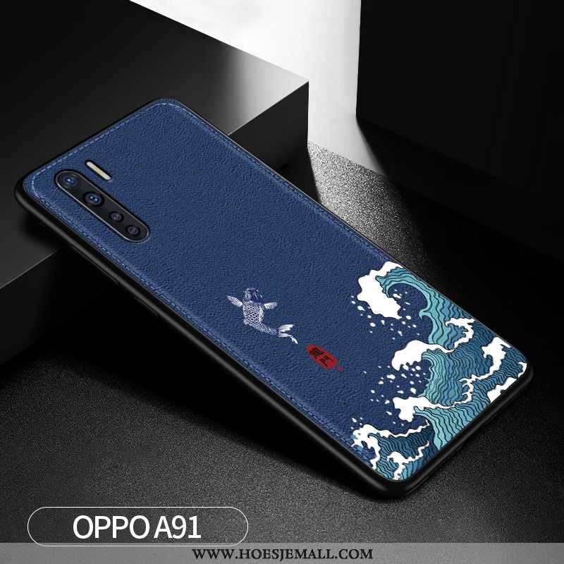 Hoesje Oppo A91 Siliconen Bescherming Anti-fall Patroon Persoonlijk Net Red Hoes Donkerblauwe