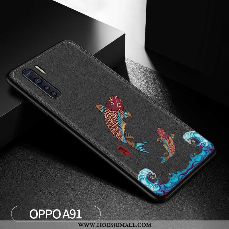 Hoesje Oppo A91 Siliconen Bescherming Anti-fall Patroon Persoonlijk Net Red Hoes Donkerblauwe