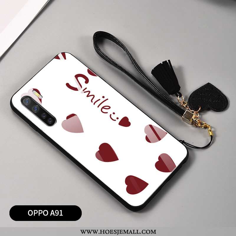 Hoes Oppo A91 Zacht Siliconen Persoonlijk Glas Net Red Anti-fall Scheppend Rood