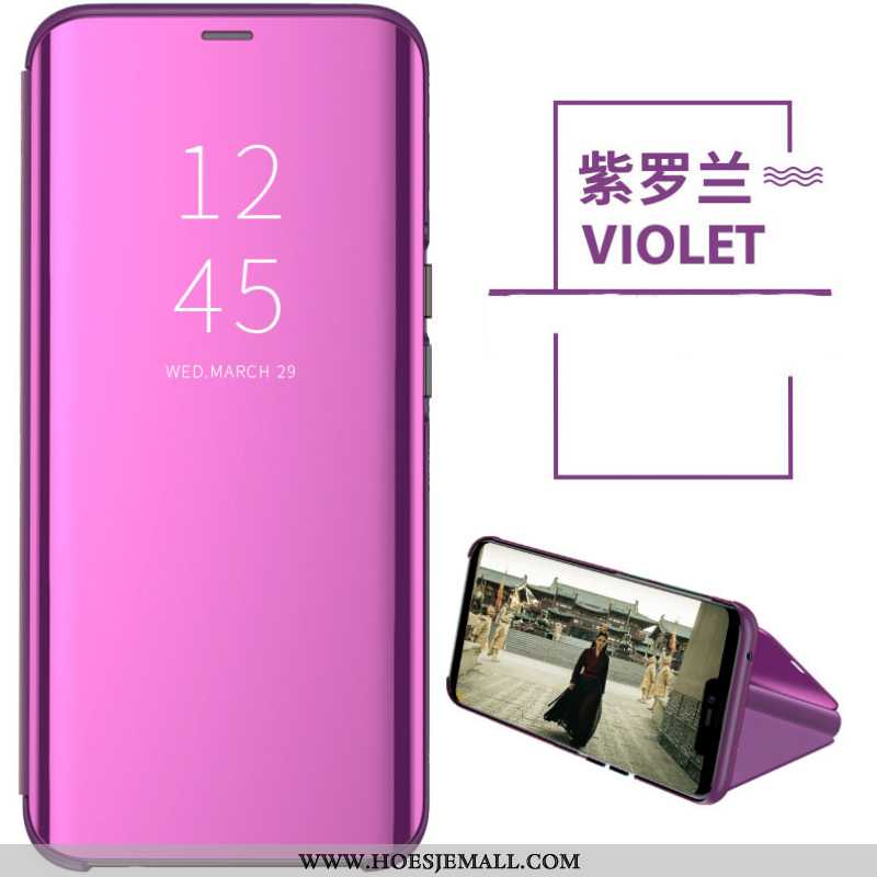 Hoesje Oppo A91 Leren Doorzichtig Bedrijf Anti-fall Purper All Inclusive Spiegel