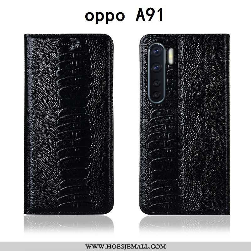 Hoes Oppo A91 Echt Leer Zacht Leren Hoesje All Inclusive Anti-fall Mobiele Telefoon Bruine