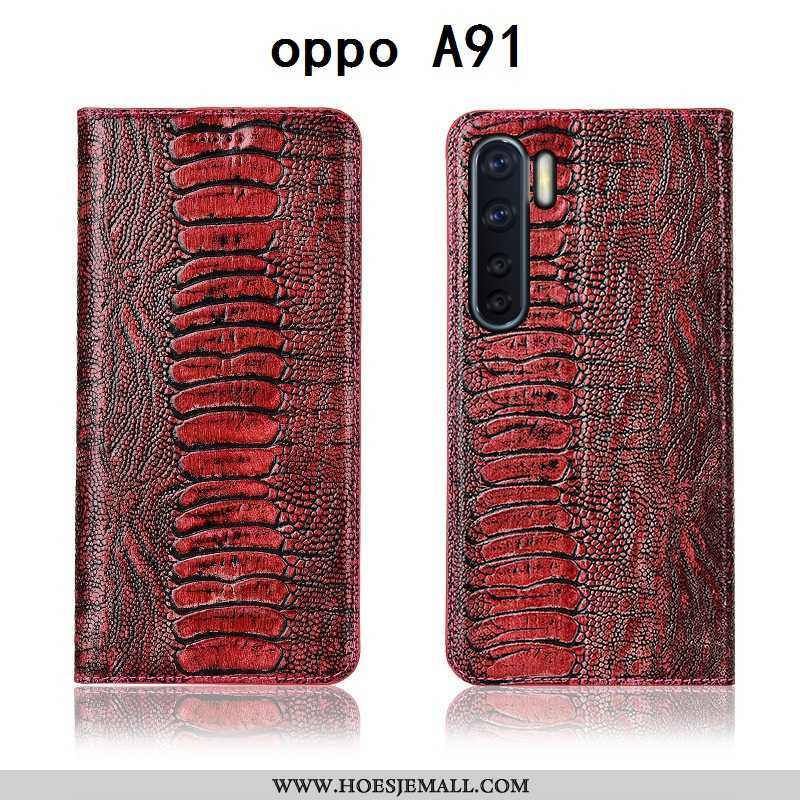 Hoes Oppo A91 Echt Leer Zacht Leren Hoesje All Inclusive Anti-fall Mobiele Telefoon Bruine