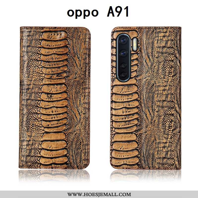 Hoes Oppo A91 Echt Leer Zacht Leren Hoesje All Inclusive Anti-fall Mobiele Telefoon Bruine