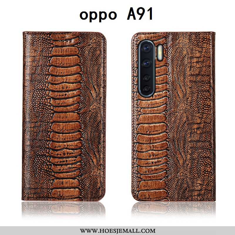 Hoes Oppo A91 Echt Leer Zacht Leren Hoesje All Inclusive Anti-fall Mobiele Telefoon Bruine