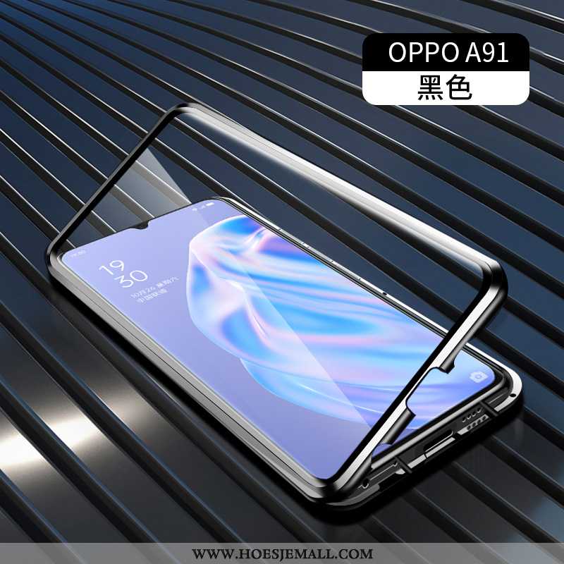 Hoesje Oppo A91 Bescherming Glas Groen Doorzichtig Magnetisch Mobiele Telefoon Omkeerbaar