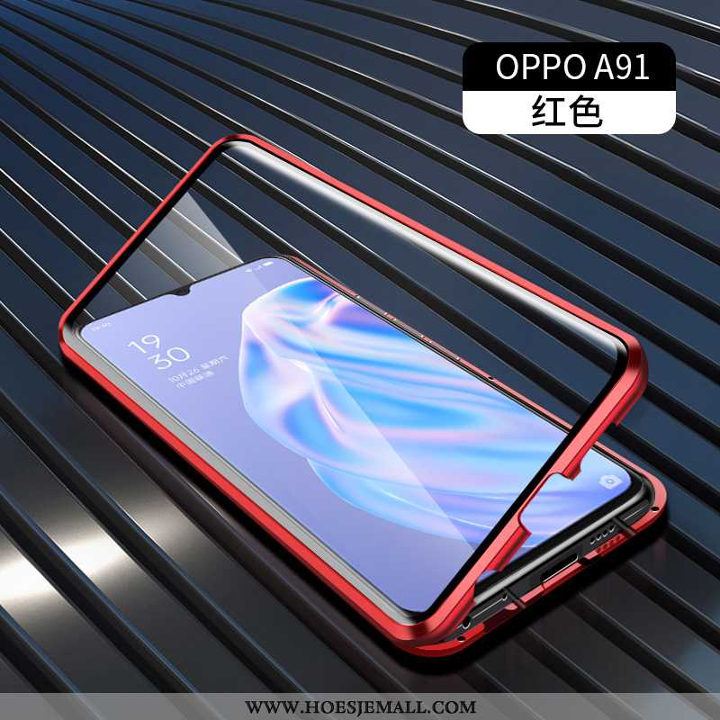 Hoesje Oppo A91 Bescherming Glas Groen Doorzichtig Magnetisch Mobiele Telefoon Omkeerbaar