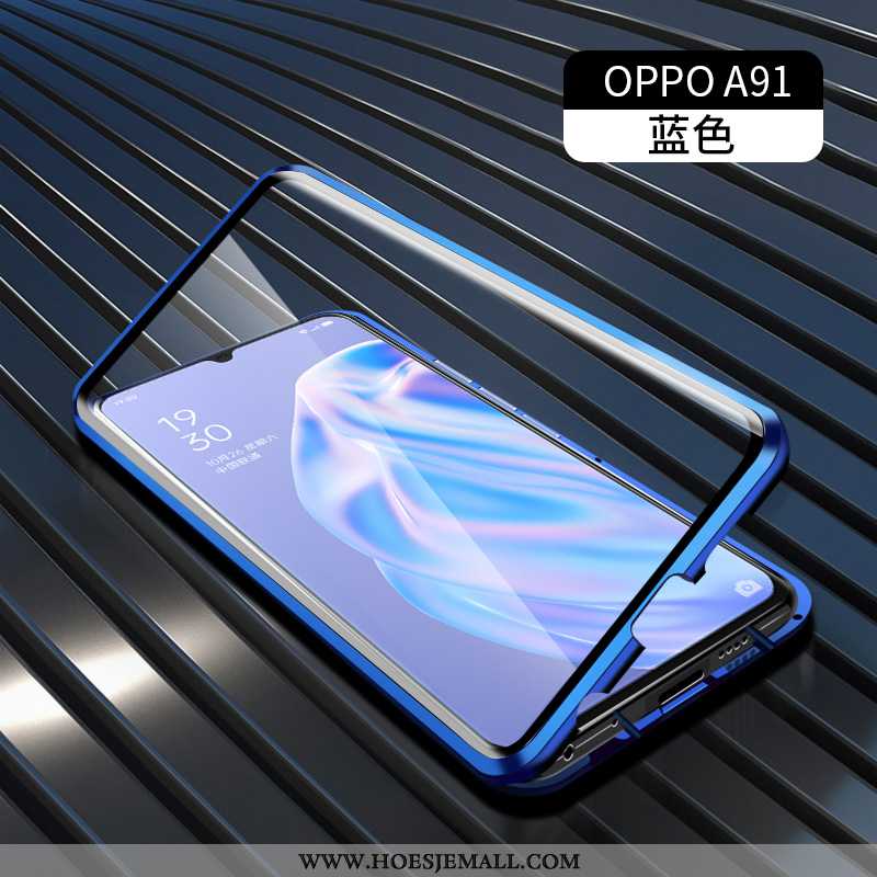 Hoesje Oppo A91 Bescherming Glas Groen Doorzichtig Magnetisch Mobiele Telefoon Omkeerbaar