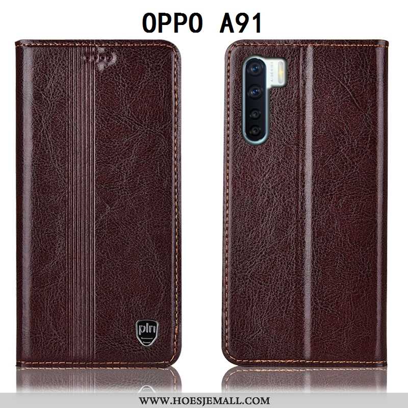 Hoes Oppo A91 Leren Hoesje Bescherming All Inclusive Folio Mobiele Telefoon Bruin