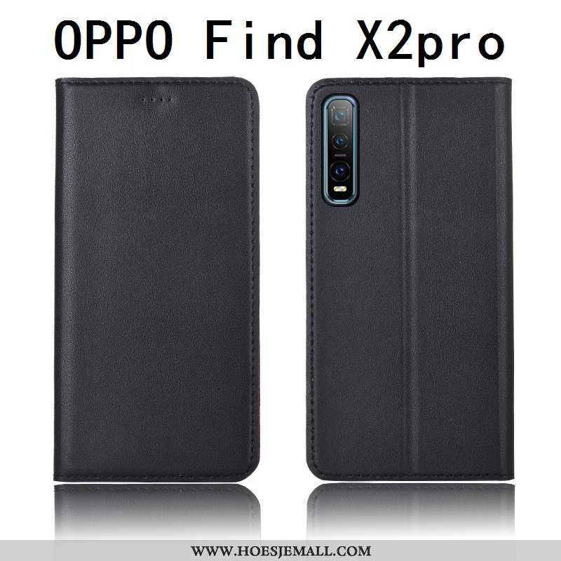 Hoes Oppo Find X2 Pro Echt Leer Zacht Leren Hoesje Clamshell Bescherming Siliconen Geel