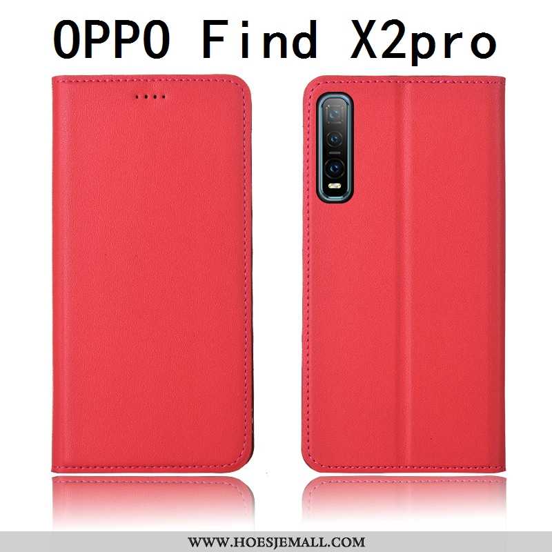 Hoes Oppo Find X2 Pro Echt Leer Zacht Leren Hoesje Clamshell Bescherming Siliconen Geel