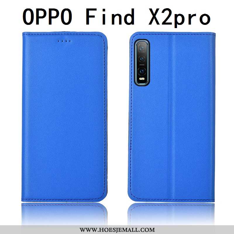 Hoes Oppo Find X2 Pro Echt Leer Zacht Leren Hoesje Clamshell Bescherming Siliconen Geel