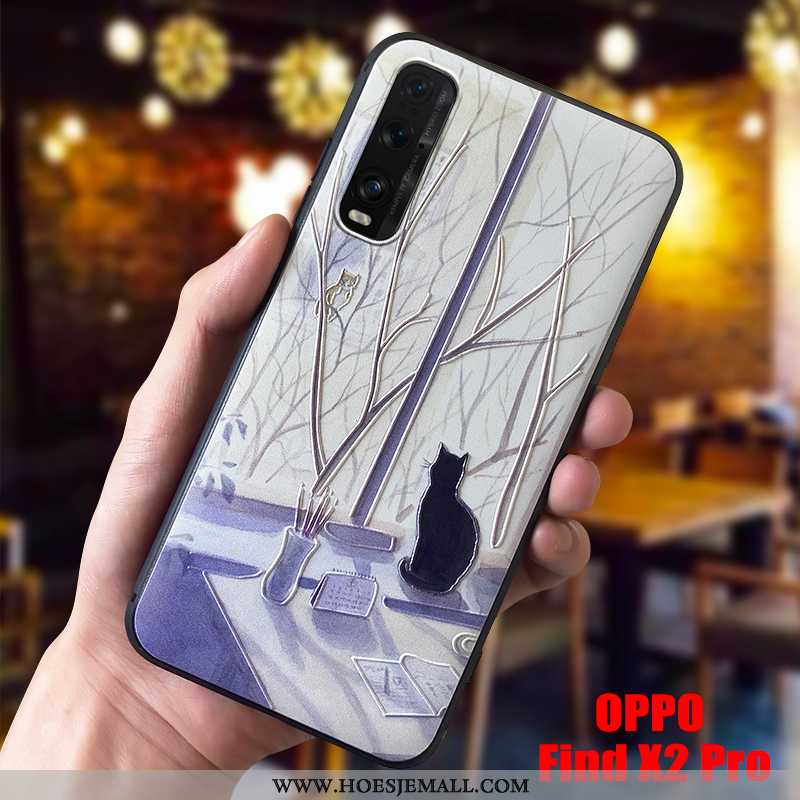 Hoesje Oppo Find X2 Pro Spotprent Mooie Reliëf All Inclusive Persoonlijk Schrobben Antislip Beige