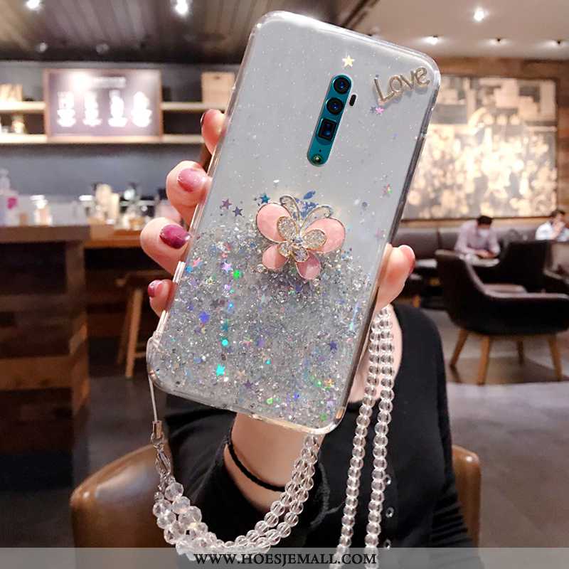 Hoesje Oppo Reno 10x Zoom Persoonlijk Zacht Hoes Vlinder Strass Wit Witte