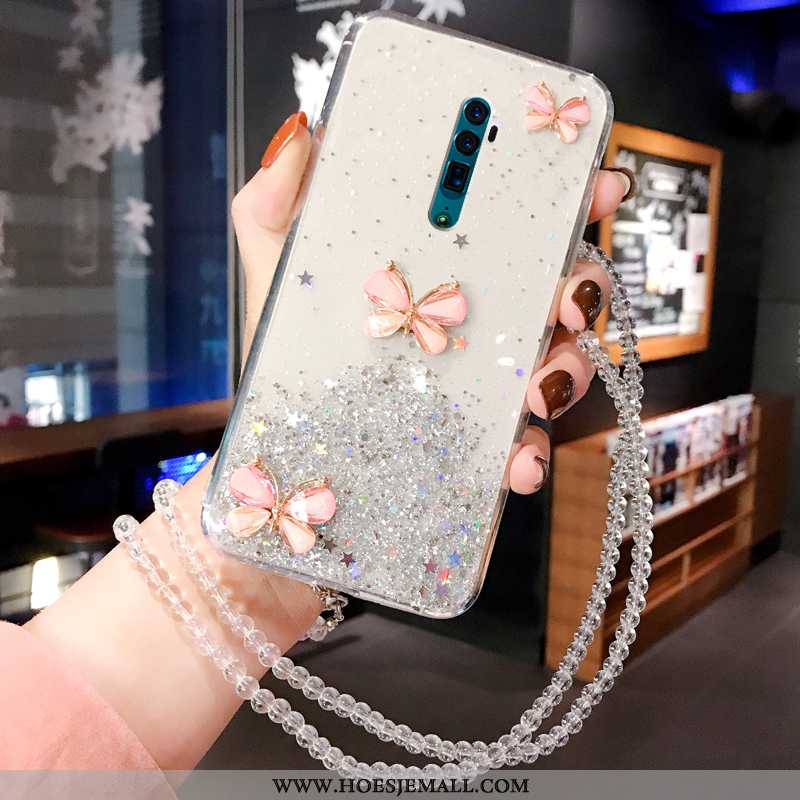 Hoesje Oppo Reno 10x Zoom Persoonlijk Zacht Hoes Vlinder Strass Wit Witte