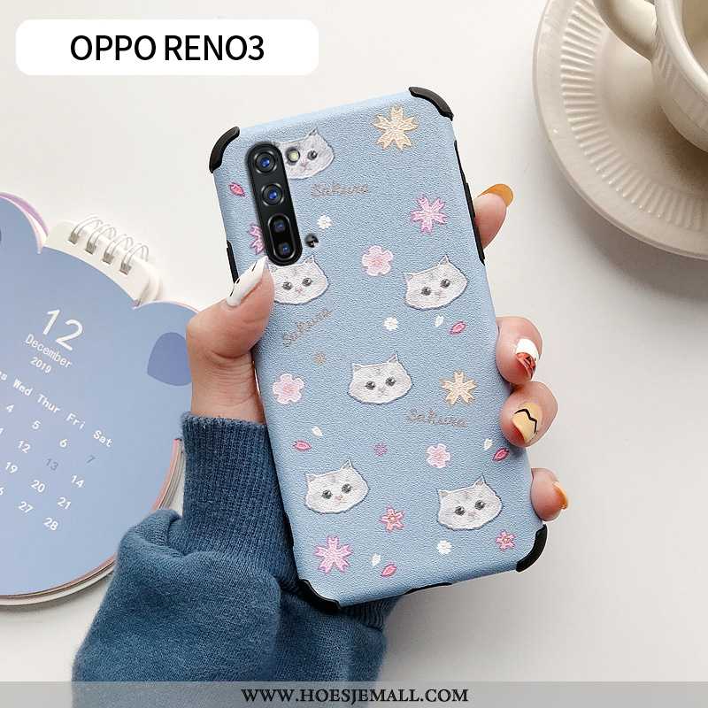 Hoesje Oppo Reno 3 Super Dun Mooie Zijde Mini Siliconen Kat Blauwe