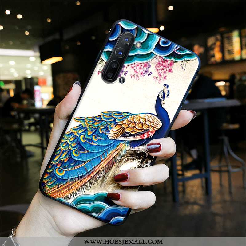 Hoesje Oppo Reno 3 Vintage Trend Bescherming All Inclusive Anti-fall Reliëf Pauwen Groen