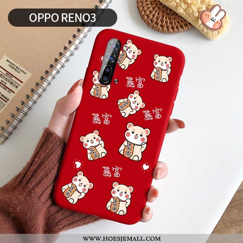 Hoesje Oppo Reno 3 Siliconen Bescherming Mooie Rijkdom Rood Spotprent Scheppend