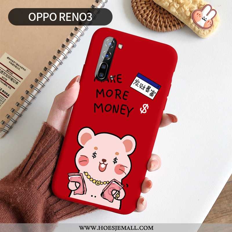 Hoesje Oppo Reno 3 Siliconen Bescherming Mooie Rijkdom Rood Spotprent Scheppend