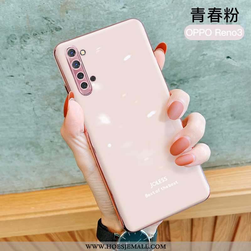 Hoes Oppo Reno 3 Zacht Siliconen All Inclusive Anti-fall Grijs Hoesje Plating Roze