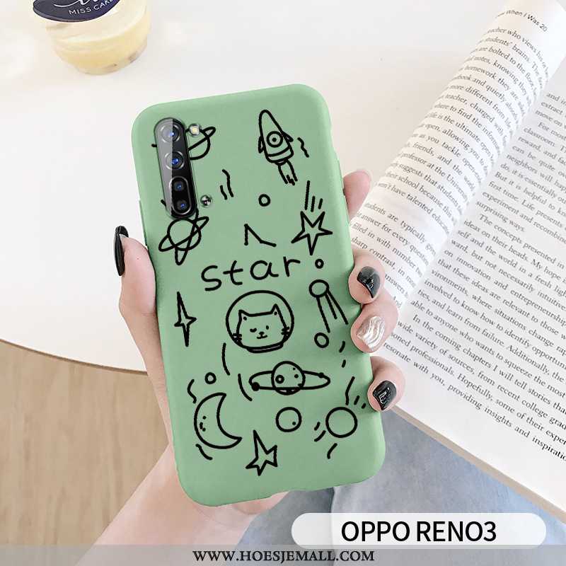 Hoesje Oppo Reno 3 Siliconen Bescherming Ster Persoonlijk Scheppend Mobiele Telefoon Groen