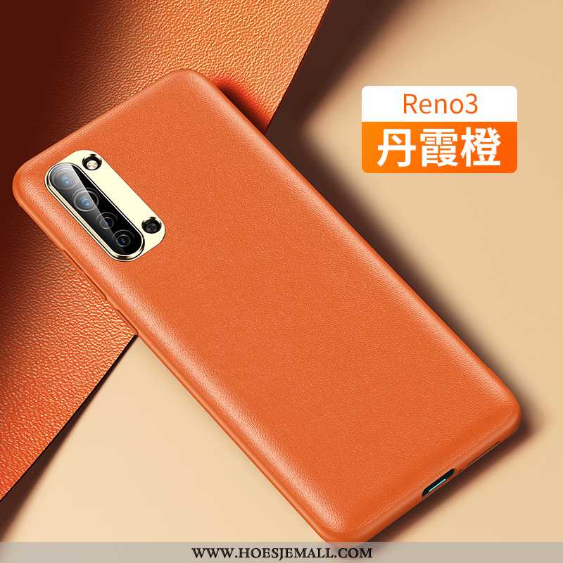 Hoesje Oppo Reno 3 Skärmskydd Leer Mobiele Telefoon Oranje All Inclusive Nieuw Tempereren