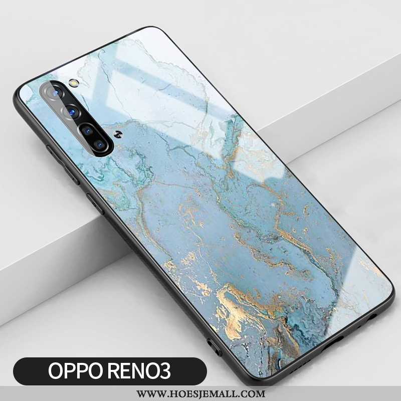 Hoes Oppo Reno 3 Bescherming Glas Anti-fall Grote Siliconen Blauw Blauwe