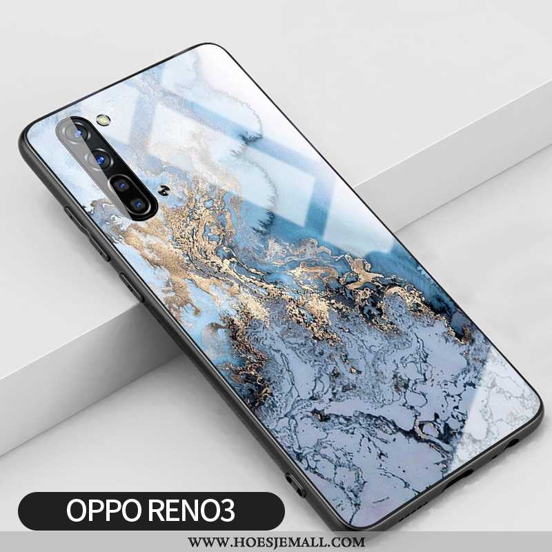 Hoes Oppo Reno 3 Bescherming Glas Anti-fall Grote Siliconen Blauw Blauwe