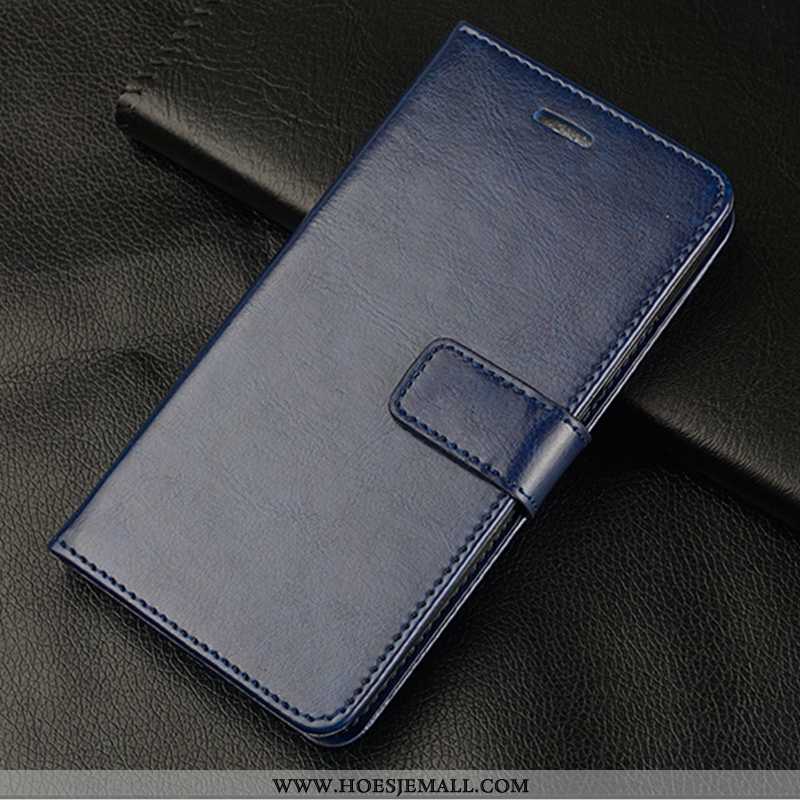 Hoesje Oppo Reno 3 Leren Bescherming Donkerblauw High End Anti-fall All Inclusive Donkerblauwe