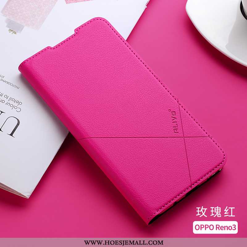 Hoesje Oppo Reno 3 Siliconen Bescherming Zacht Leren Rood All Inclusive Clamshell Roos