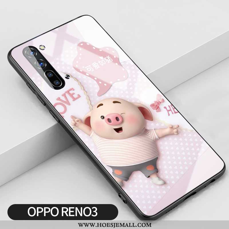 Hoesje Oppo Reno 3 Siliconen Glas Scheppend Trend Mobiele Telefoon Bloemen Roze