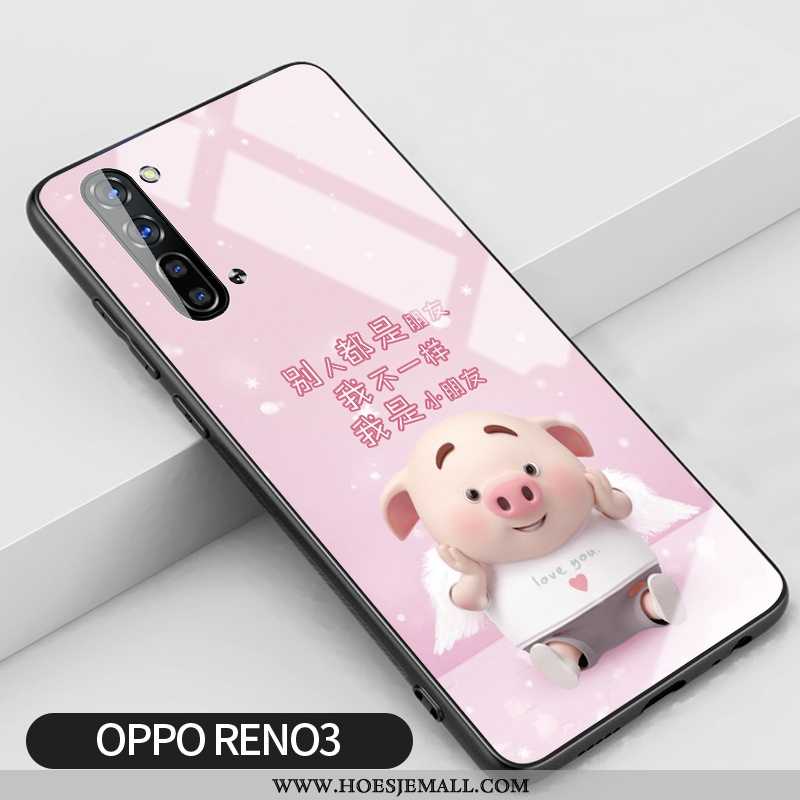 Hoesje Oppo Reno 3 Siliconen Glas Scheppend Trend Mobiele Telefoon Bloemen Roze