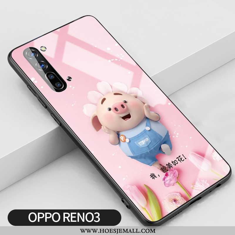 Hoesje Oppo Reno 3 Siliconen Glas Scheppend Trend Mobiele Telefoon Bloemen Roze