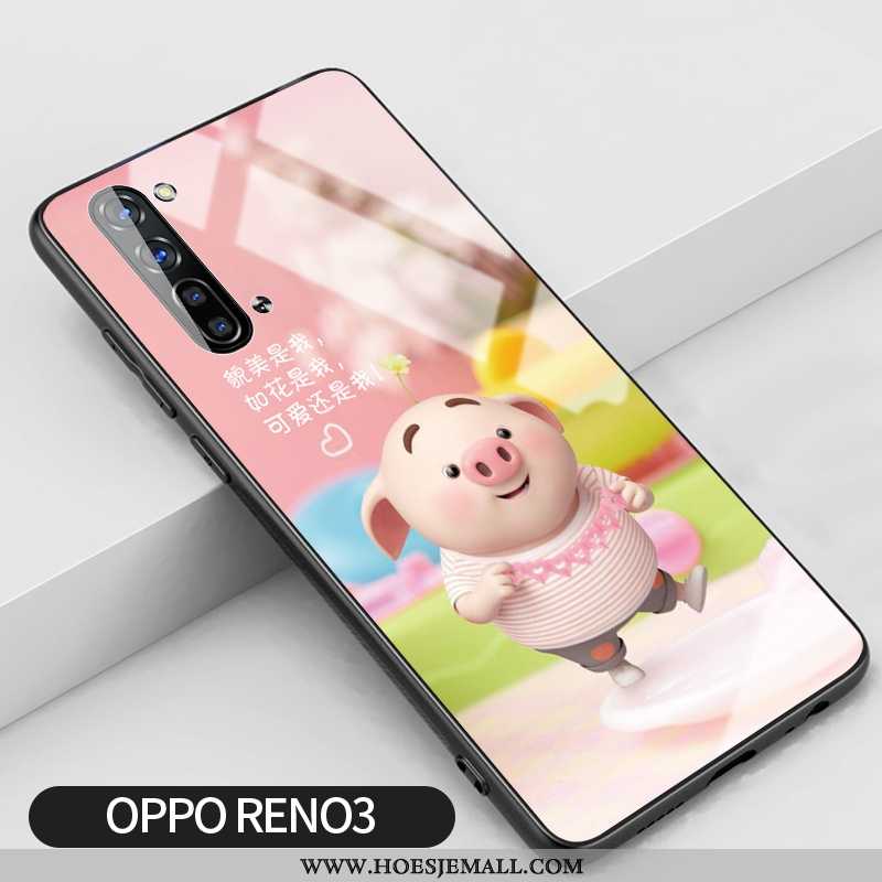 Hoesje Oppo Reno 3 Siliconen Glas Scheppend Trend Mobiele Telefoon Bloemen Roze