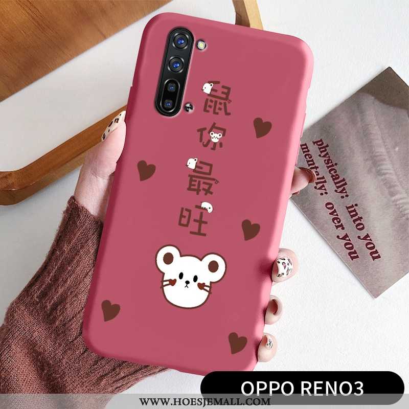 Hoes Oppo Reno 3 Bescherming Mode Rat Dun Anti-fall Mini Eenvoudige Rood